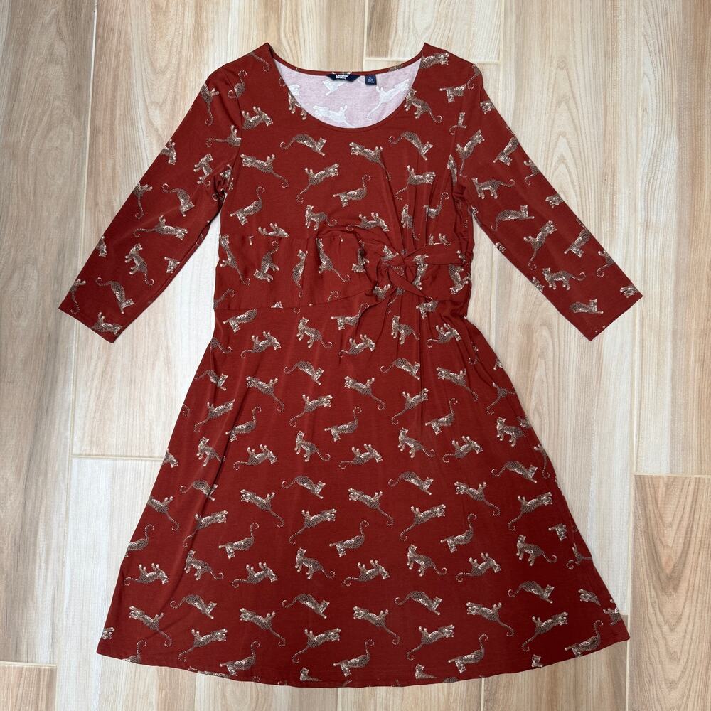 Land’s End Rust Color Cotton Cheeta Print Knot front Casual Dress Women’s Size L